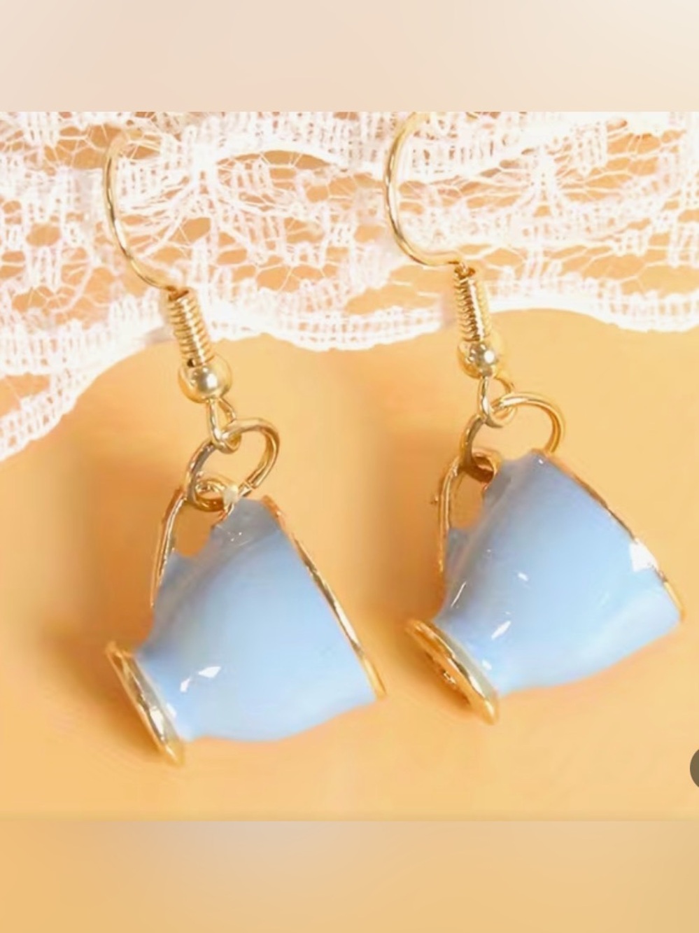 Light Blue and gold Teacup Drop Earrings - Women fashion Jewelry